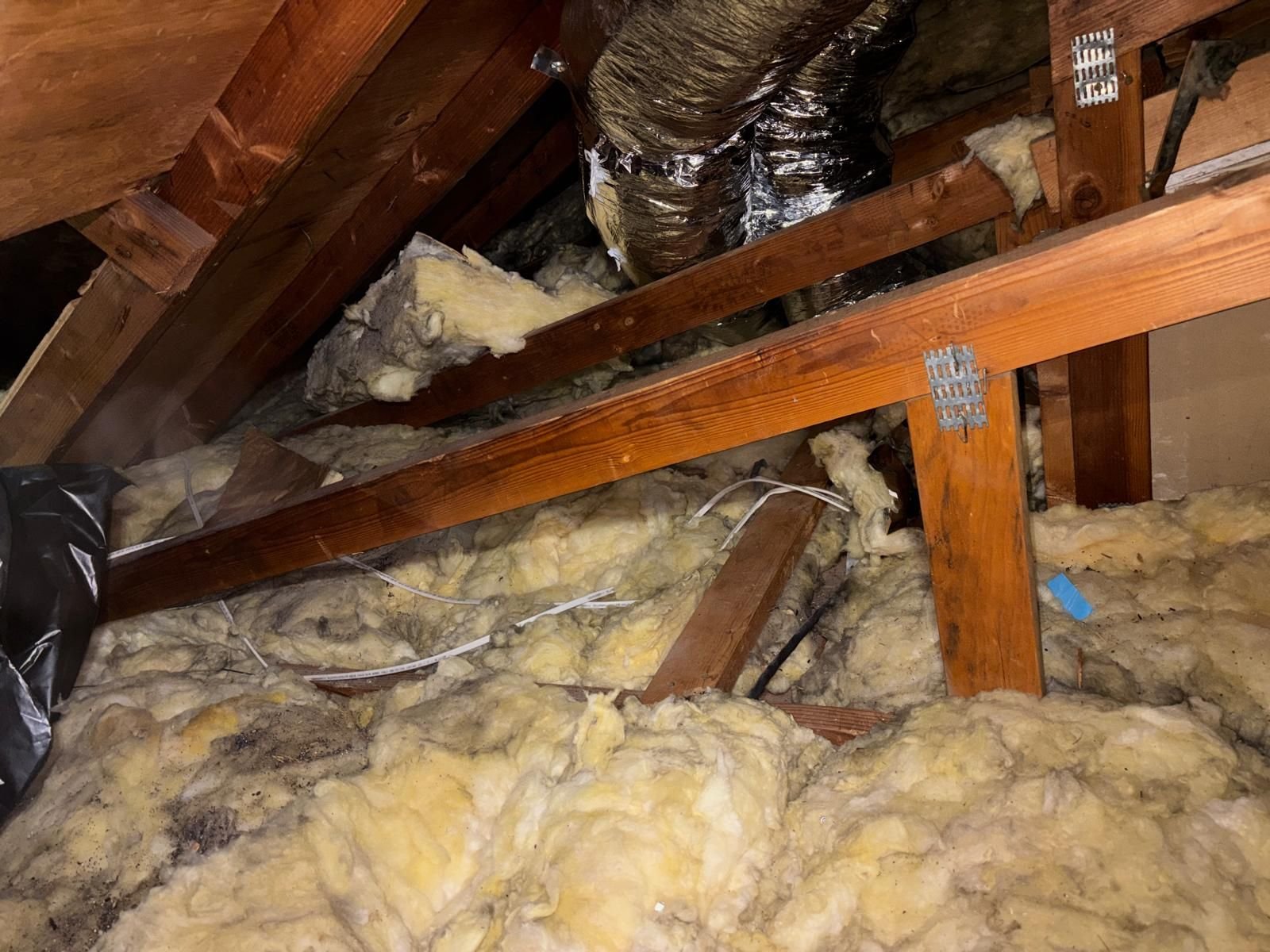 Anaheim attic before work, old insulation