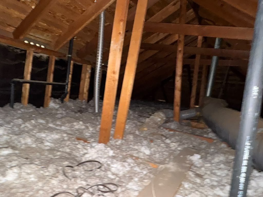 Anaheim attic before work, old insulation