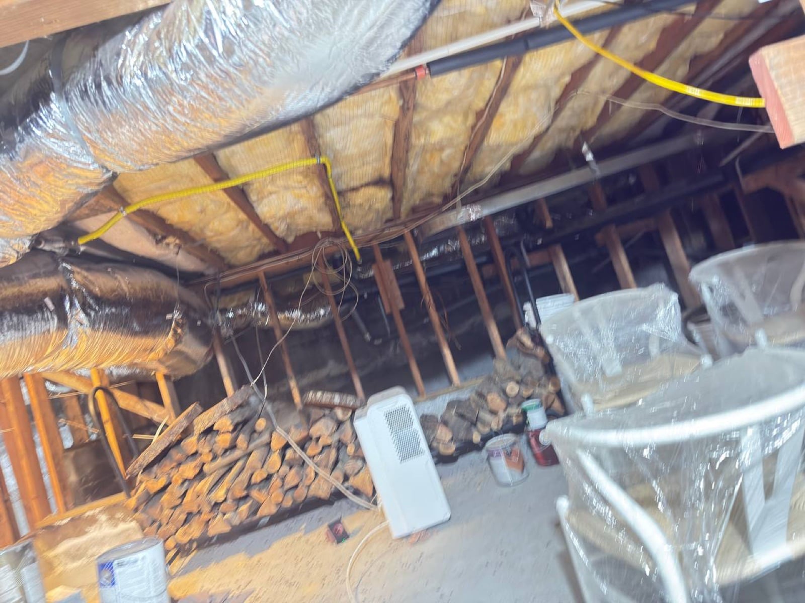 Early stage of the Emerald Hills attic job — the cleanup