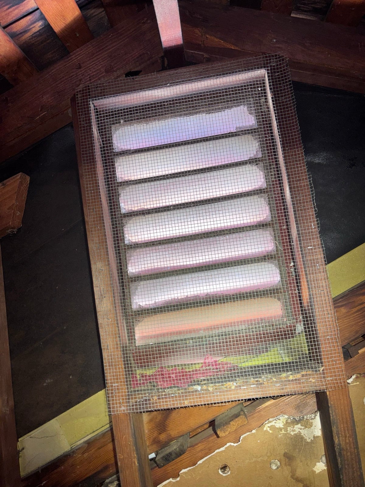 Mesh screen fitted over the Garden Grove attic gable vent