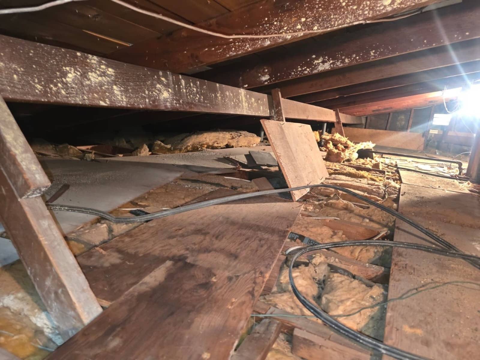 Lakewood attic before work — detail of the condition on arrival