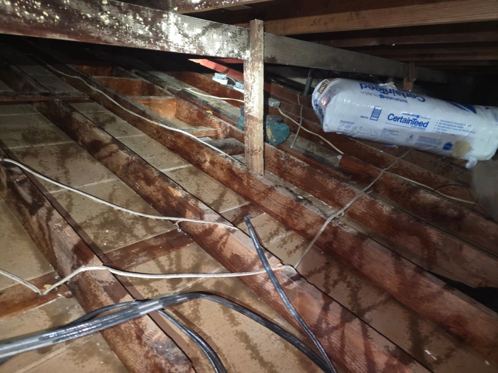 Lakewood attic with the new insulation going in