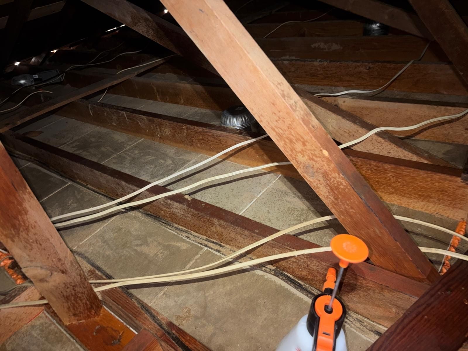 Downey attic with the new insulation going in