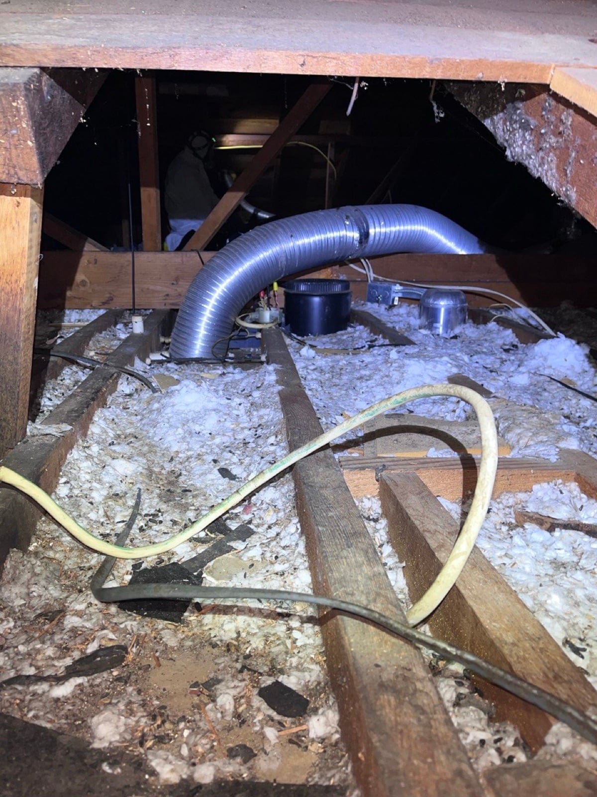 Redwood City attic before work began, showing the condition the crew found
