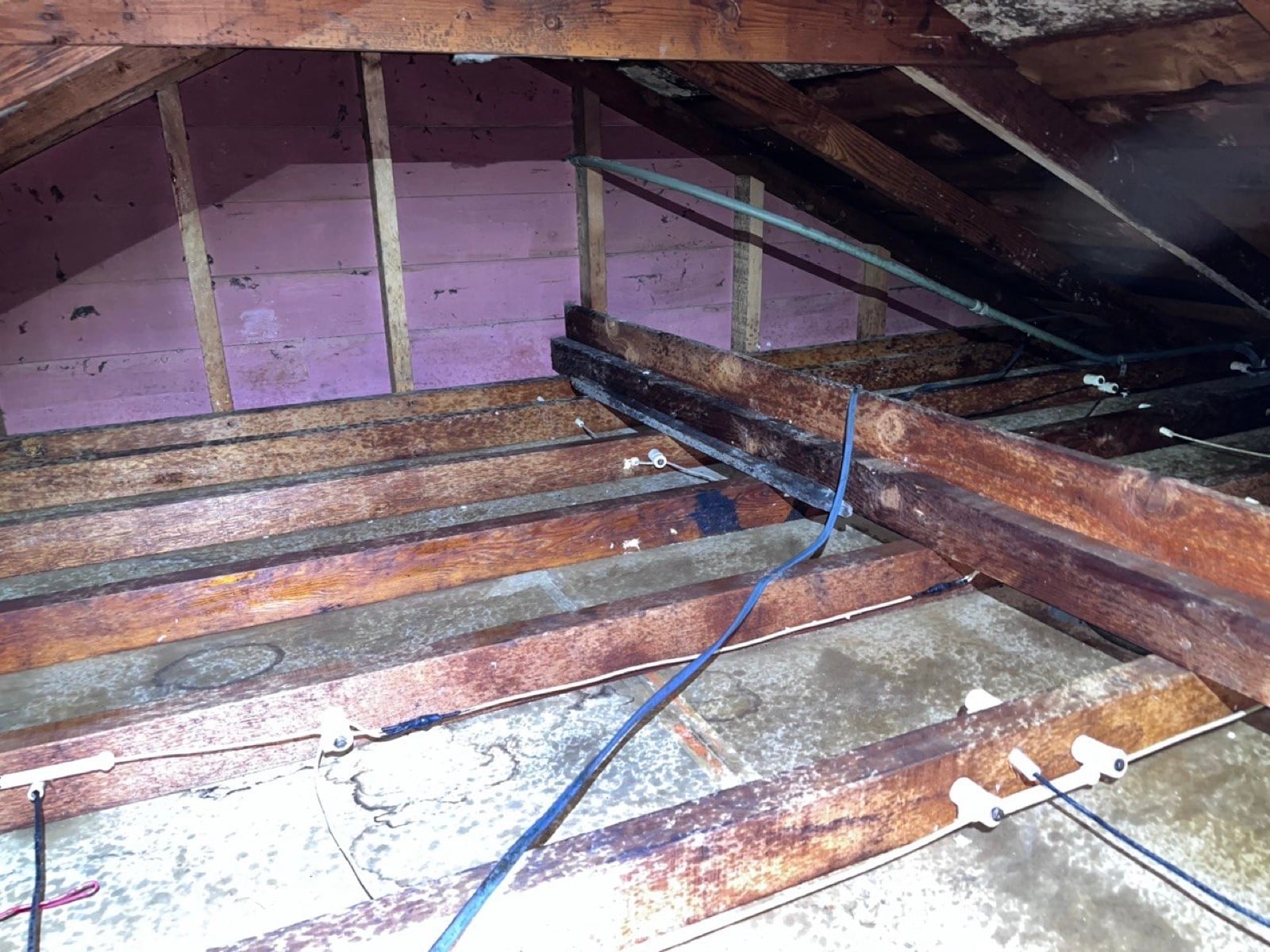 Early stage of the Redwood City attic job — clearing out
