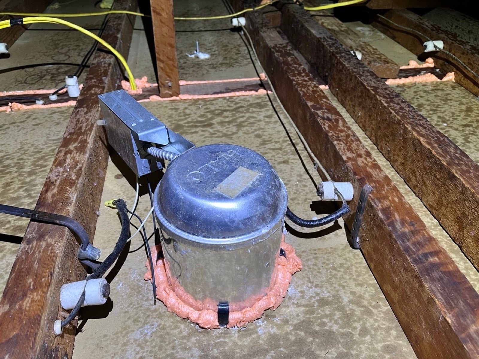 Redwood City attic with the new insulation going in