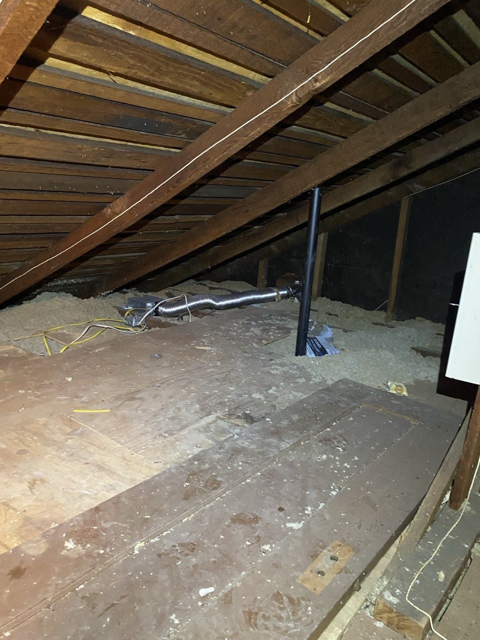 Berkeley attic before work, old insulation