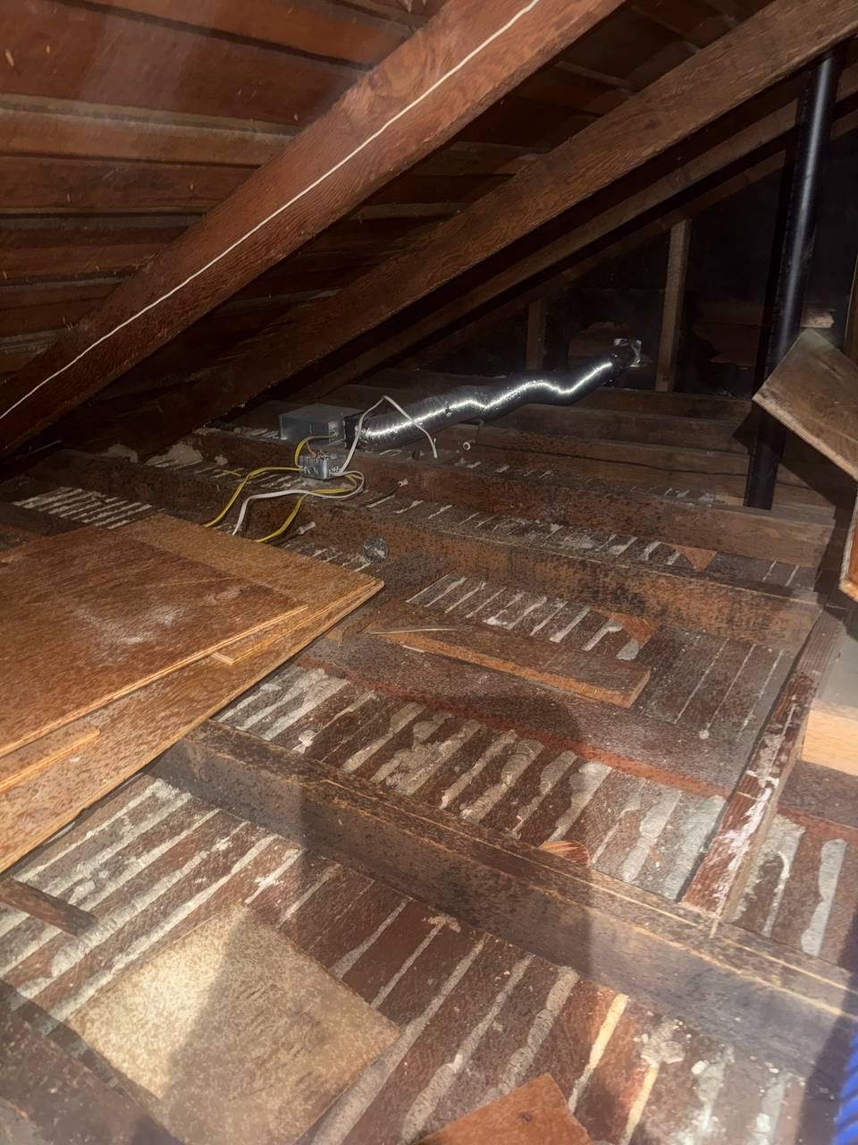 Berkeley attic after removal, joists and deck cleaned