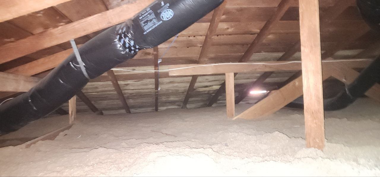 Berkeley attic before work, old insulation