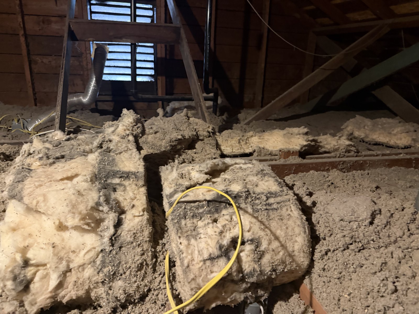 Berkeley attic before work, old insulation