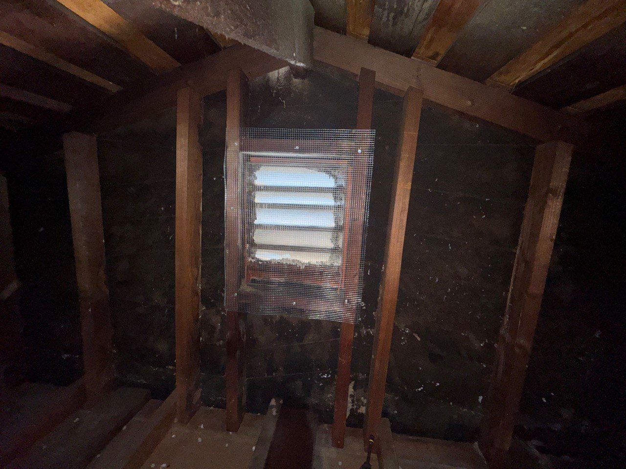 Attic vent screened with wire mesh in Burbank