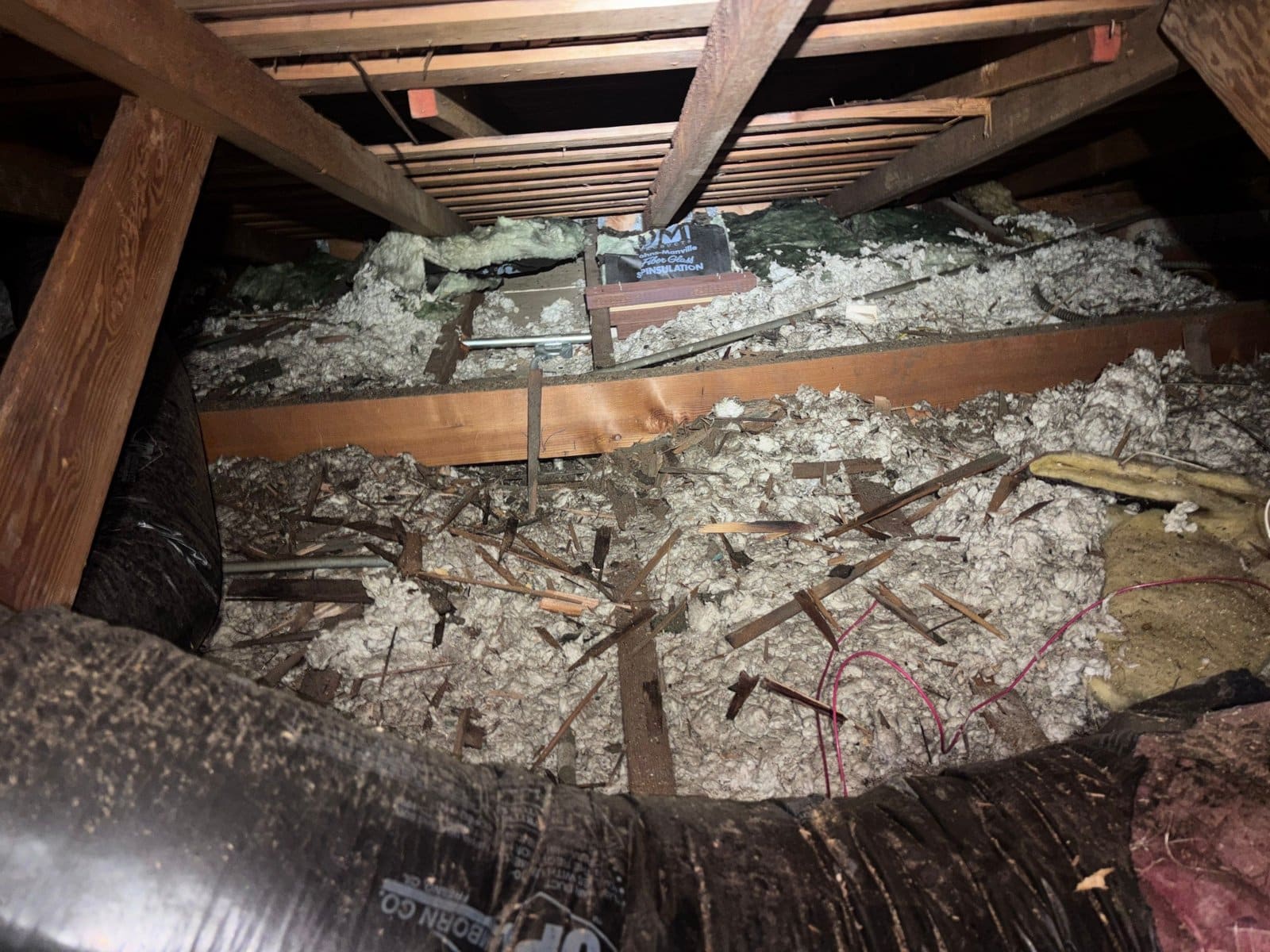 Burbank attic before work, old insulation
