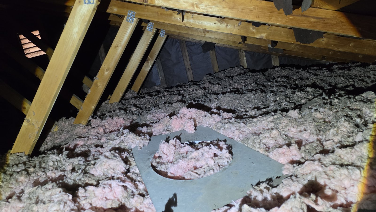Concord attic before work, old insulation