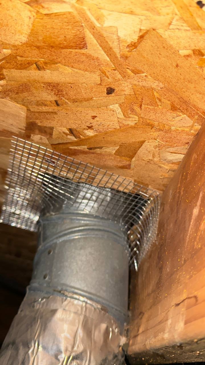 Wire mesh sealed around a duct penetration in Danville