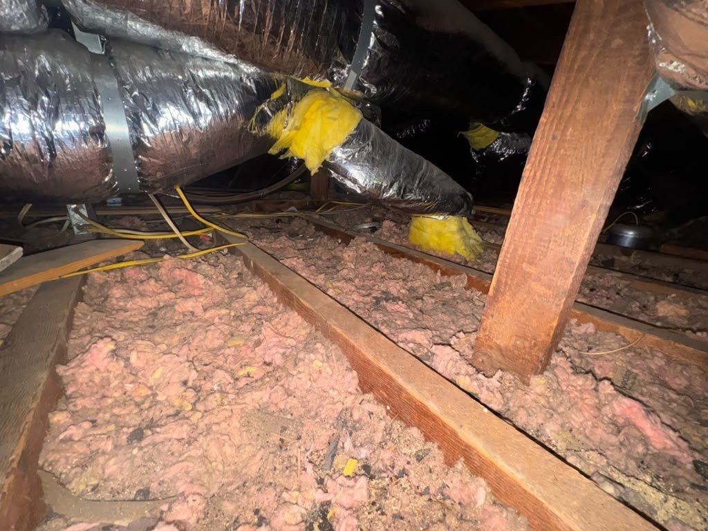 Glendale attic before work, old insulation