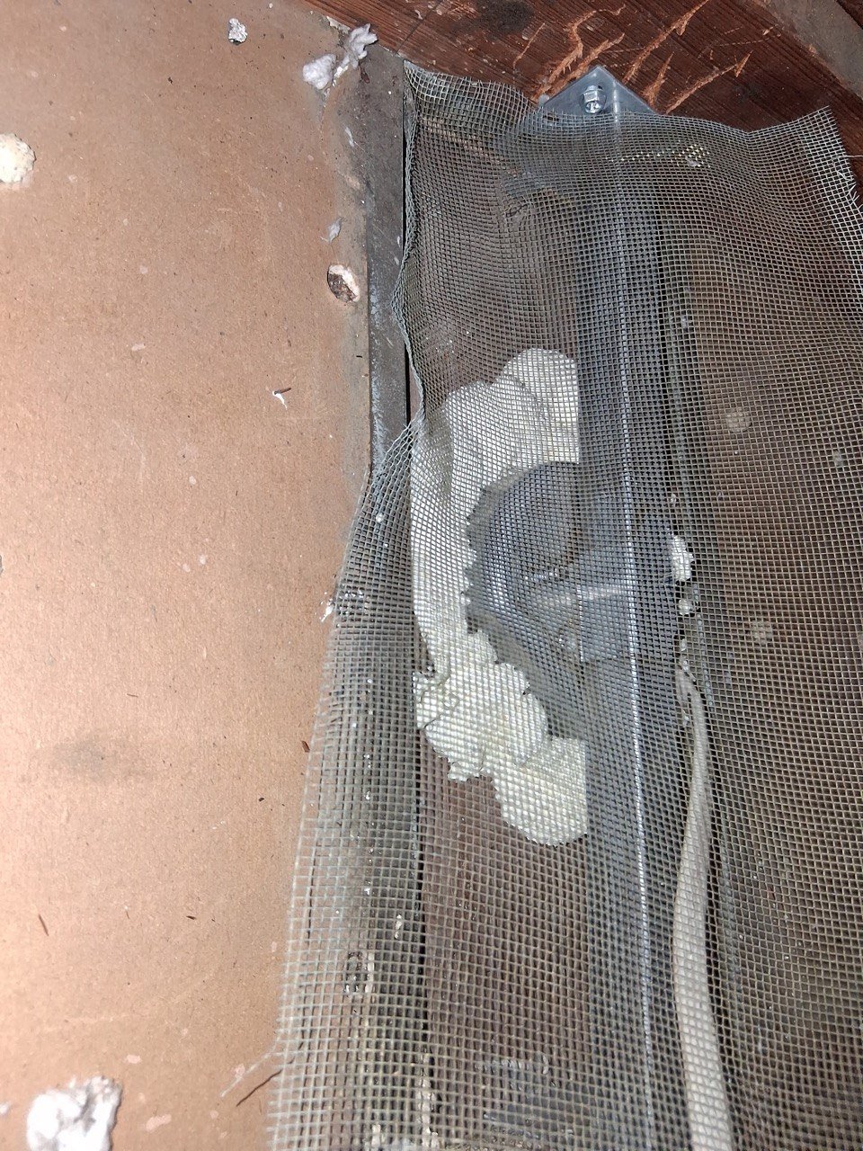 Wire mesh rodent proofing at an attic edge in Glendale