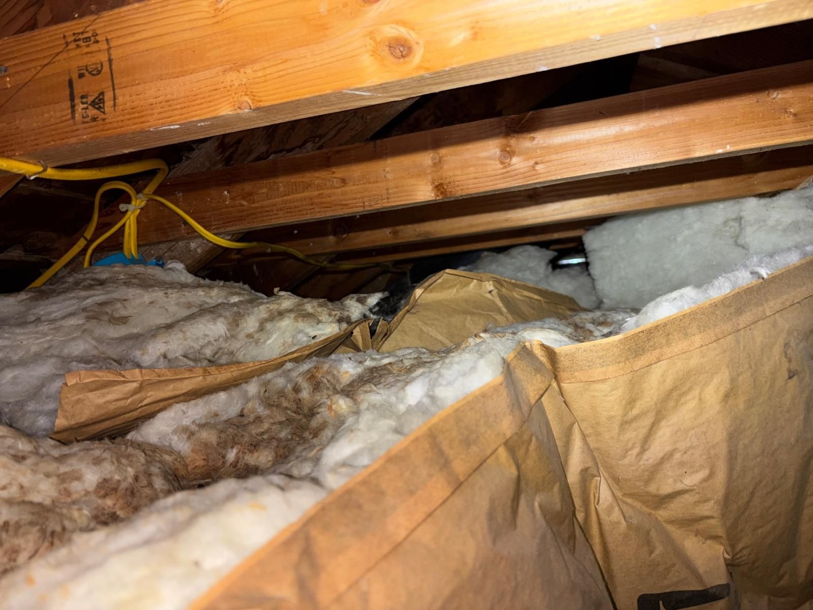 Another area of old insulation in the Glendora attic before work
