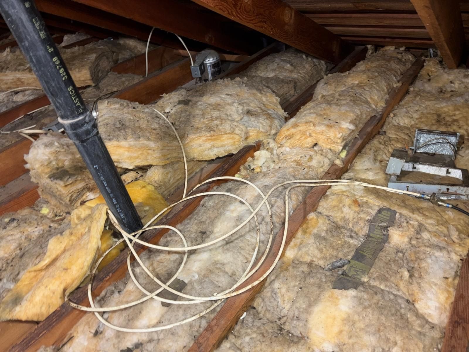 Hacienda Heights attic before work, old insulation