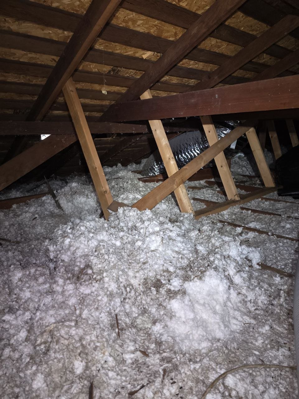 Hayward attic before work, old insulation