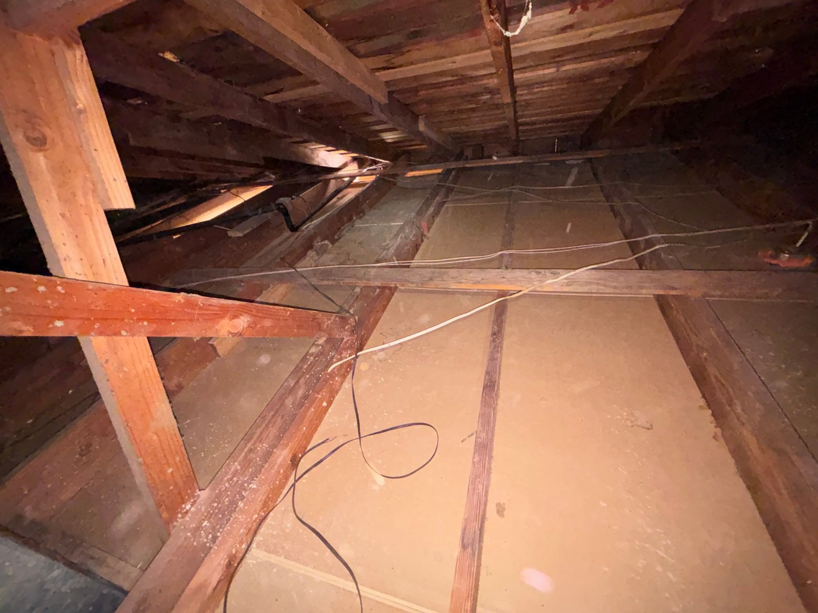Long Beach attic after removal, joists and deck cleaned