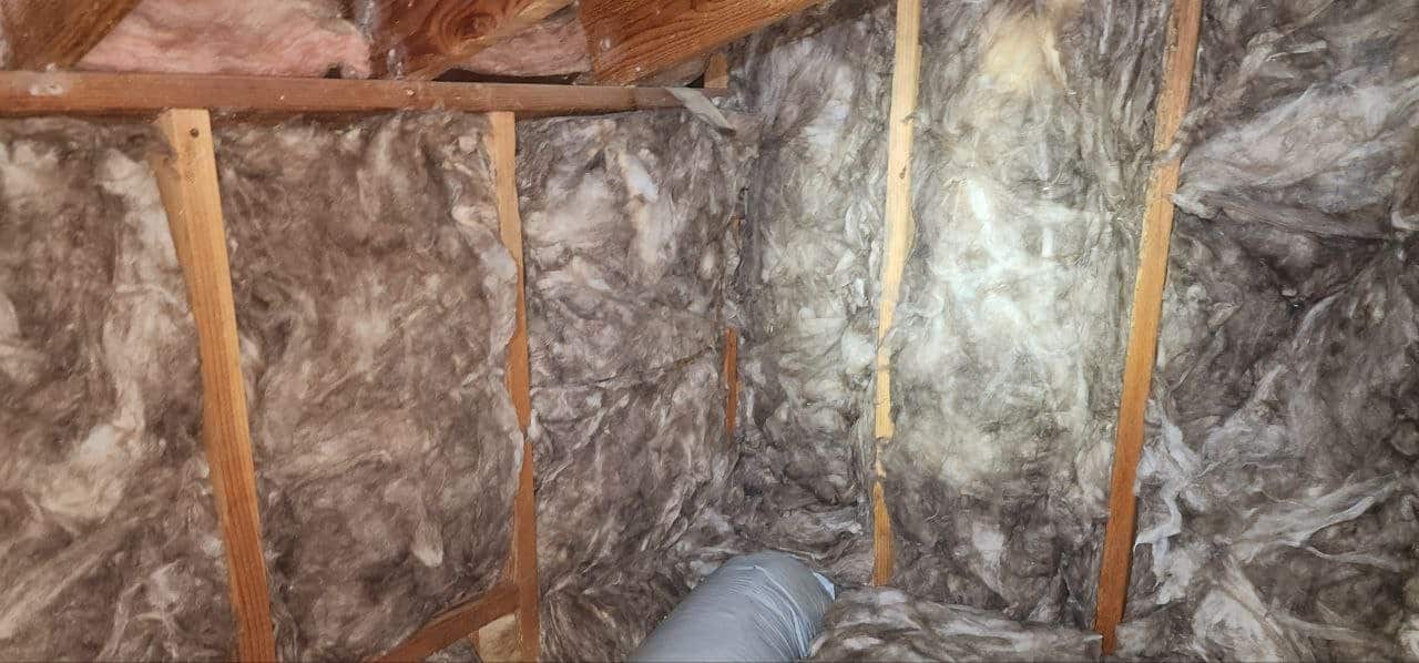 Mountain View attic before work, old insulation