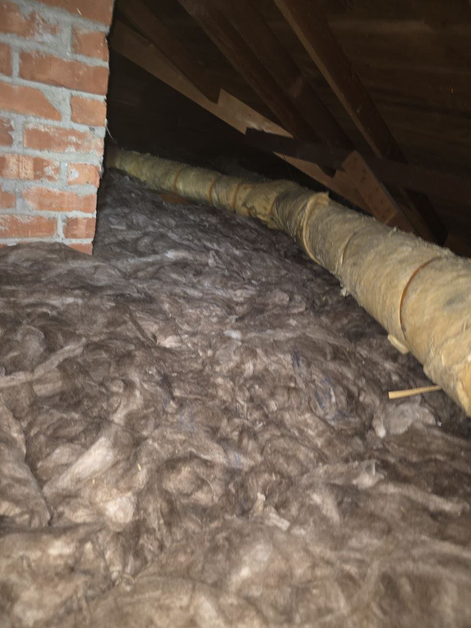 Mountain View attic before work, old insulation