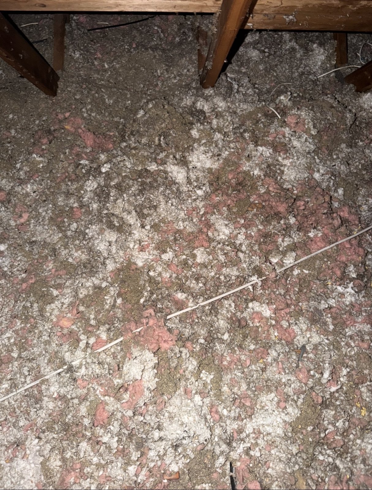Oakland attic before work, old insulation and debris