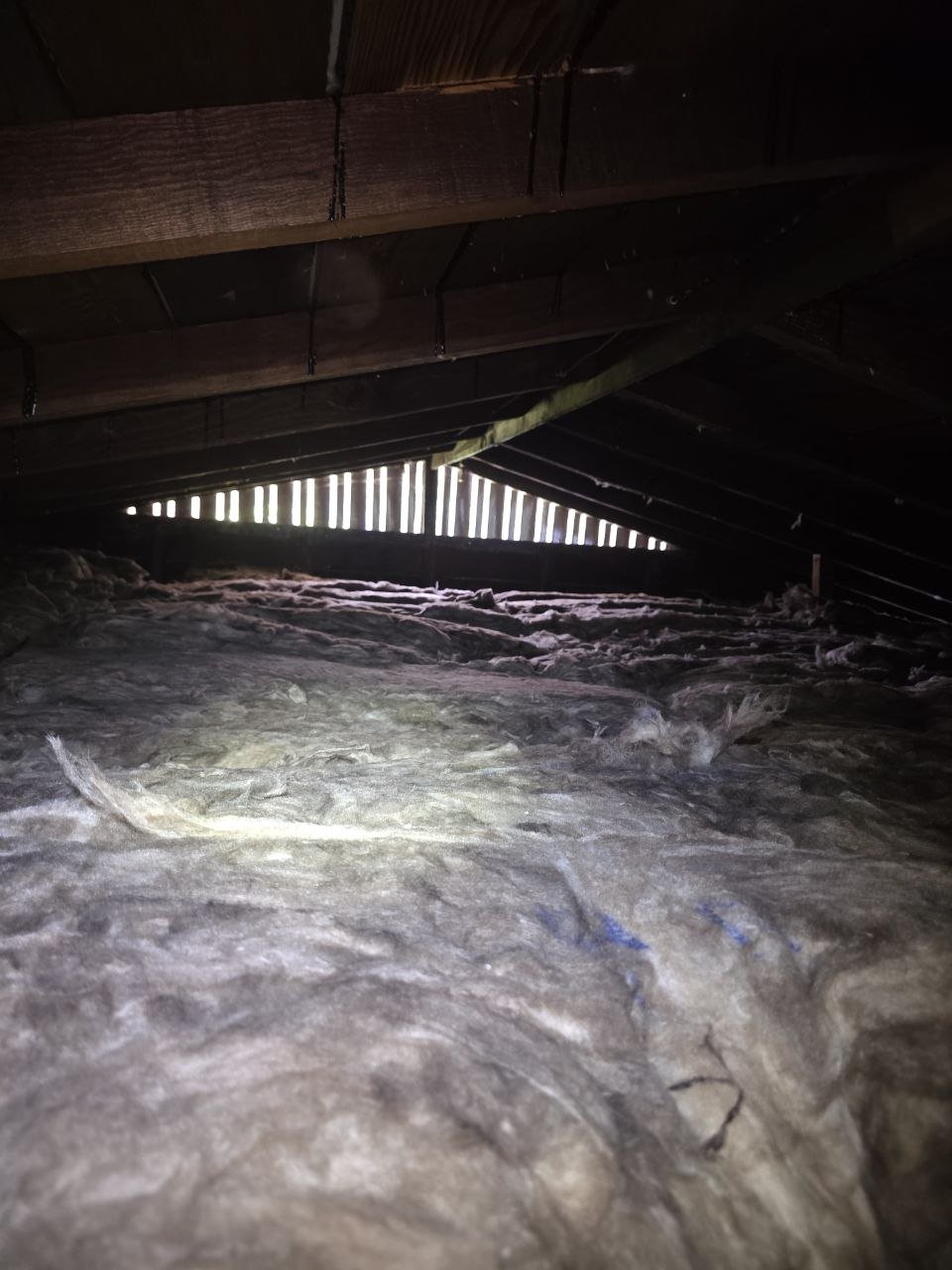 Oakland attic before work, old insulation