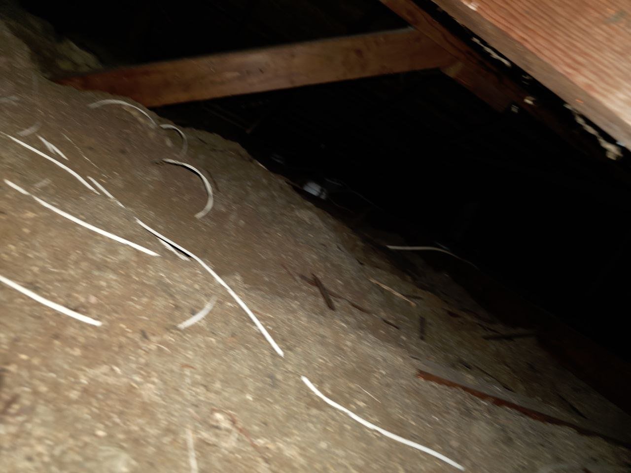 Another area of old insulation in the Palo Alto attic before work