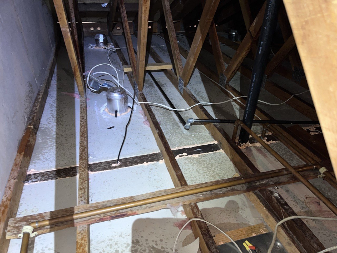 Pleasanton attic after removal, joists and deck cleaned