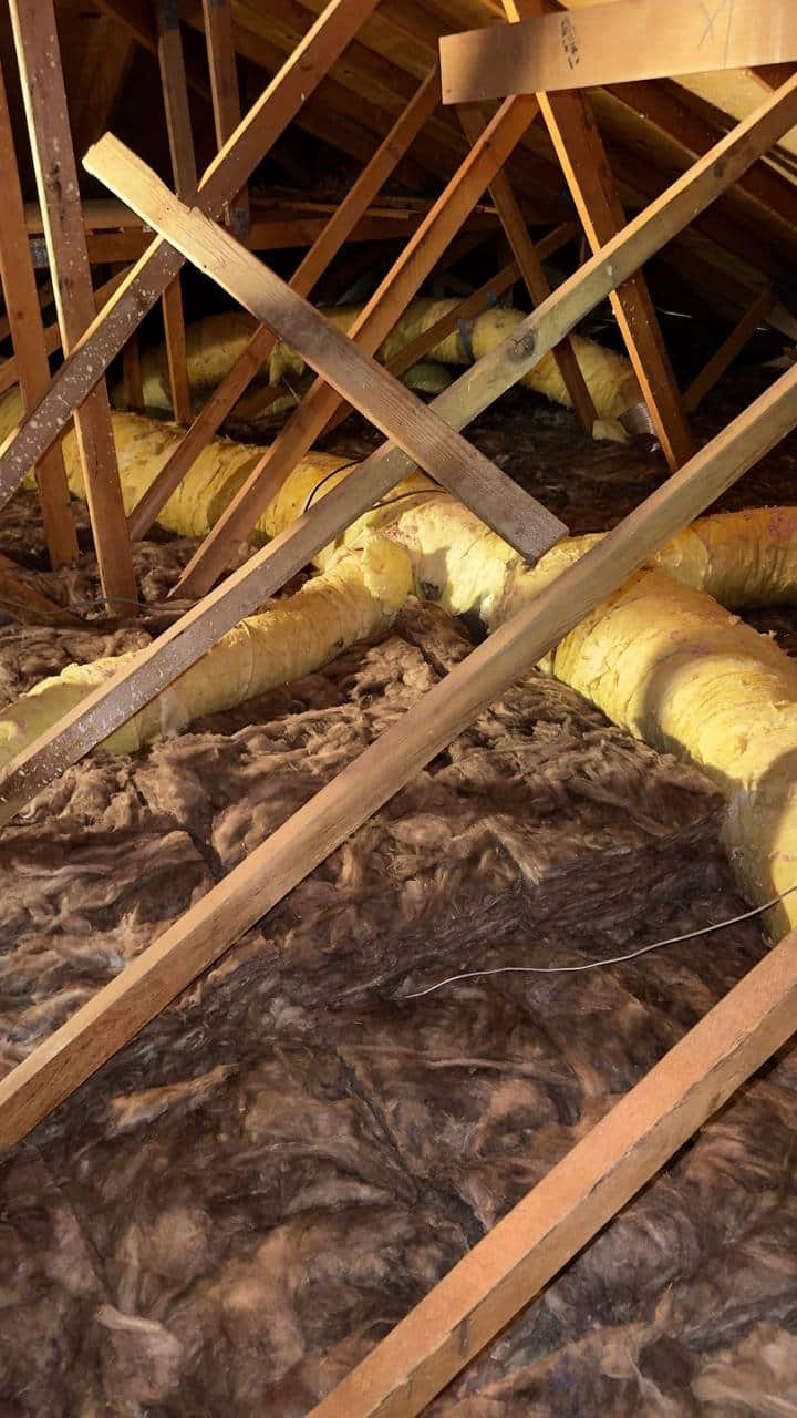 New insulation laid around ducts in a Pleasanton attic