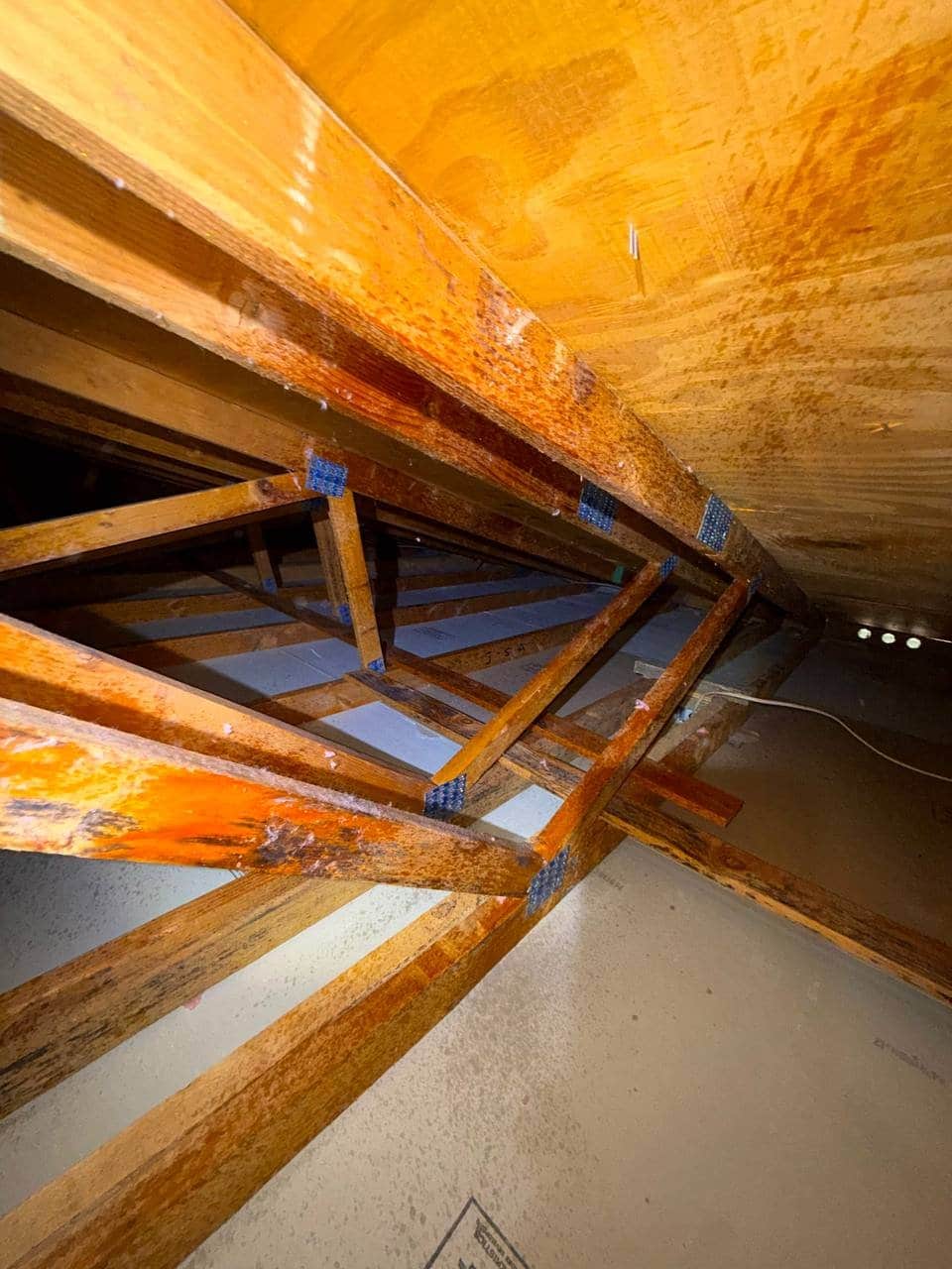 Pleasanton attic after removal, joists and deck cleaned