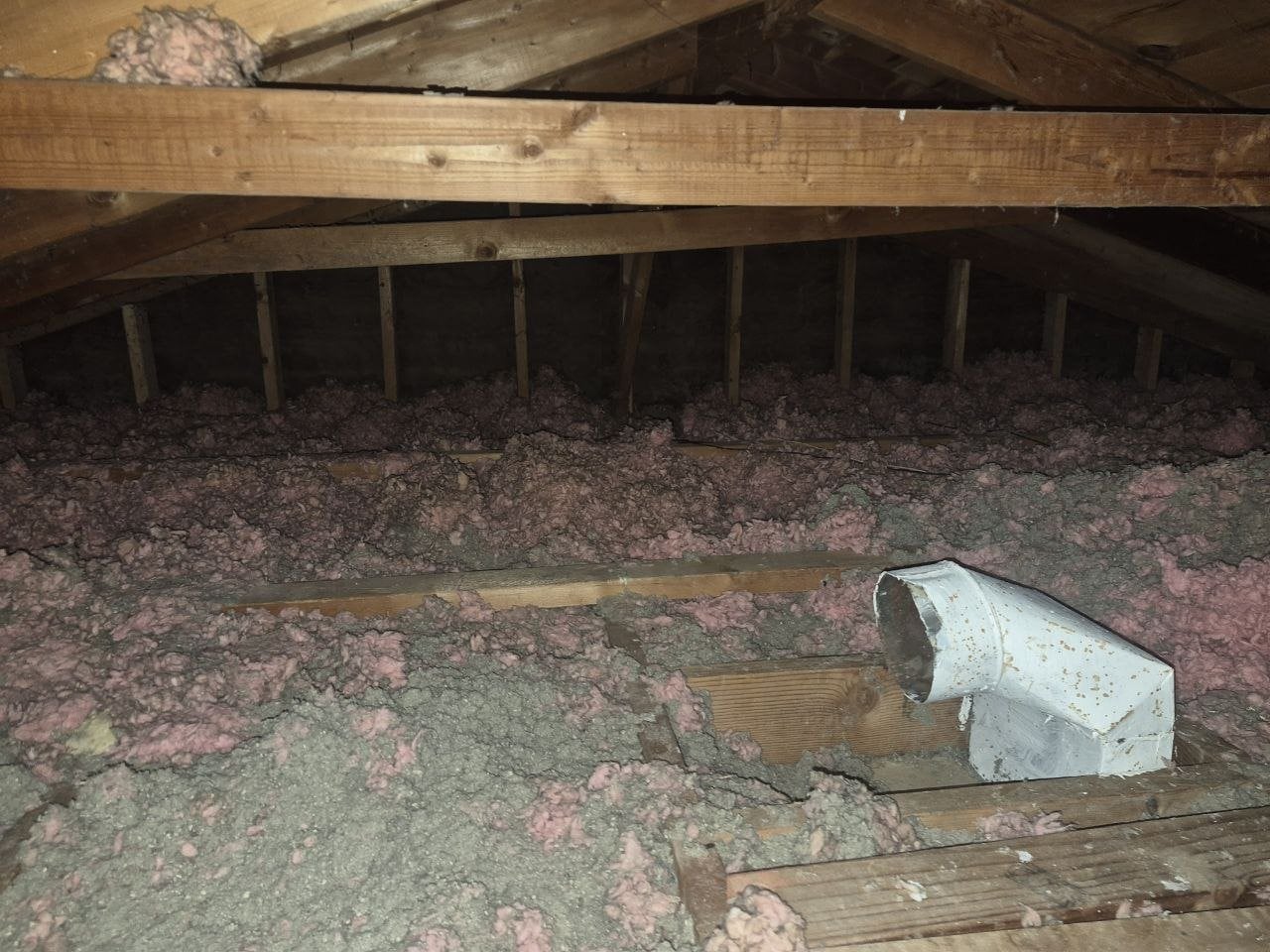 San Jose attic before work, old insulation