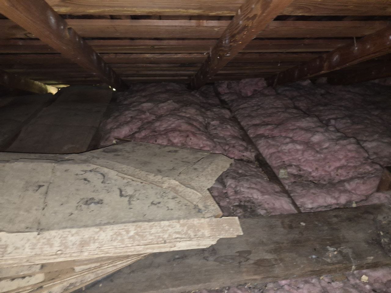 San Jose attic before work, old insulation
