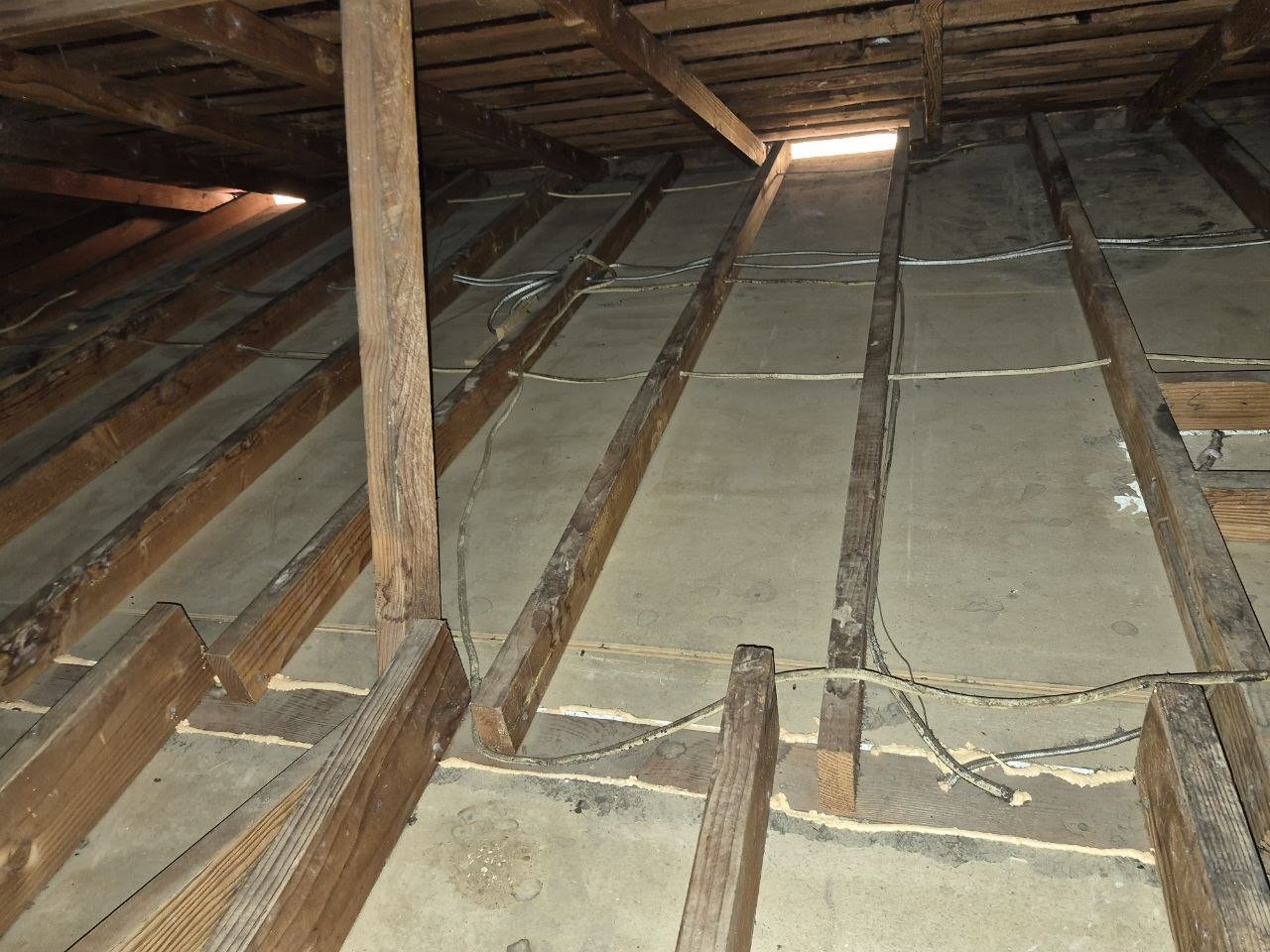 San Jose attic after removal, joists and deck cleaned