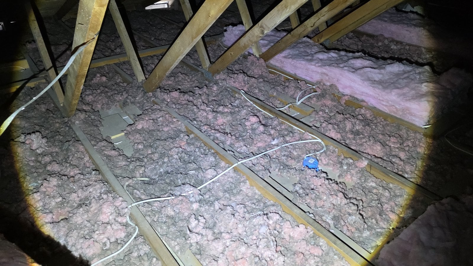 San Jose attic before work, old insulation
