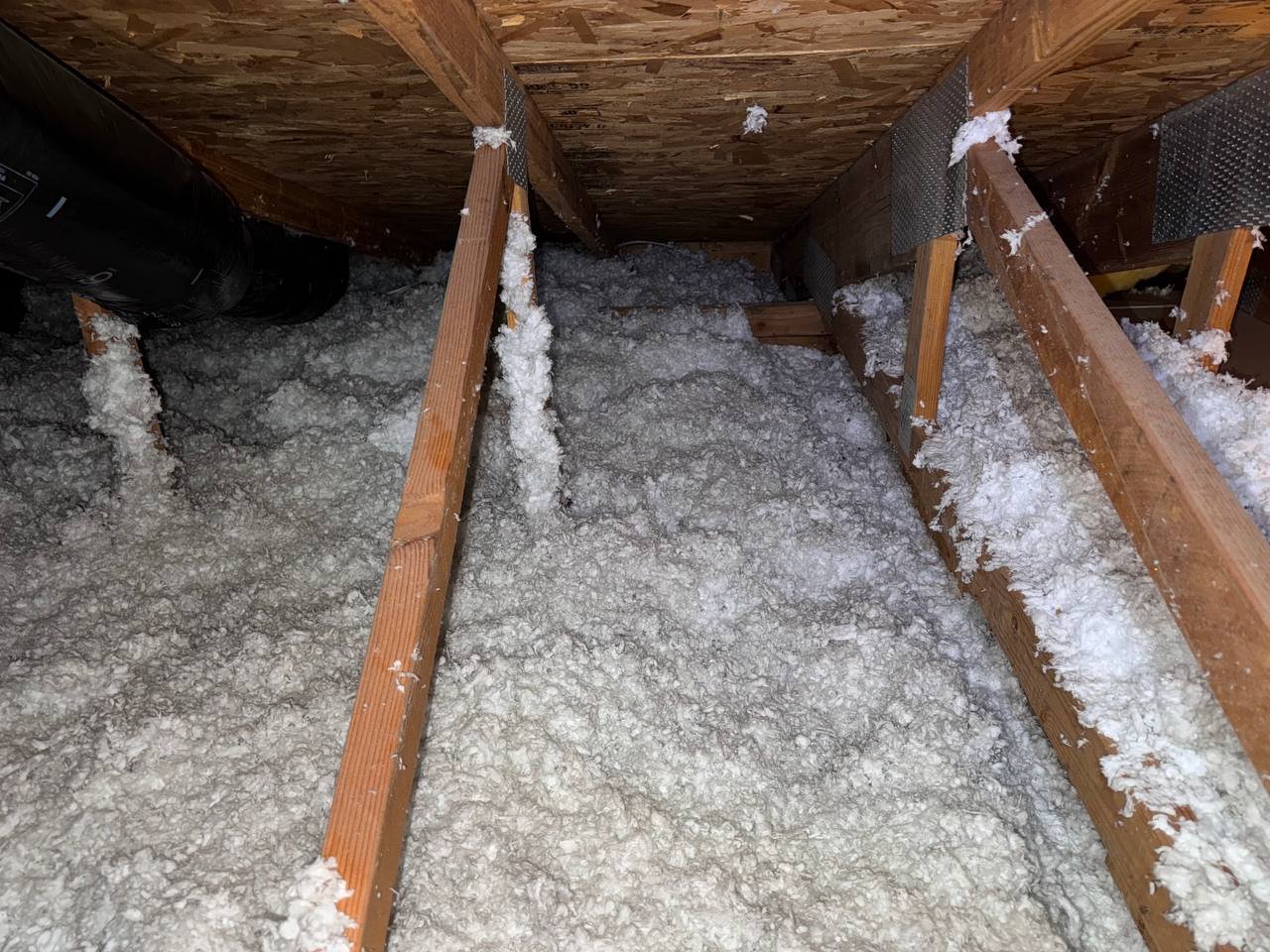 San Jose attic before work, old insulation
