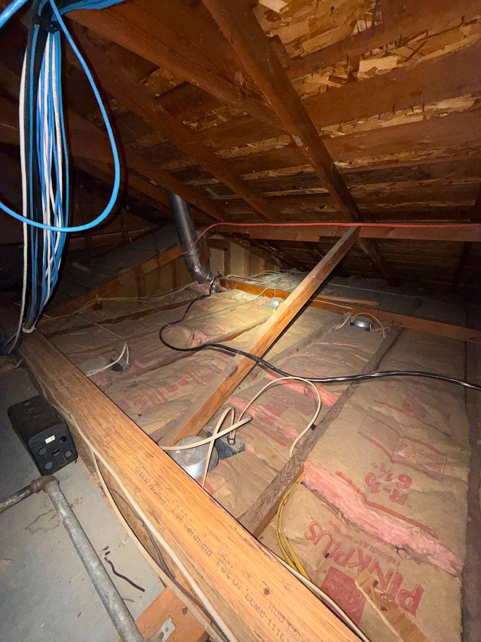 San Jose attic before work, old insulation