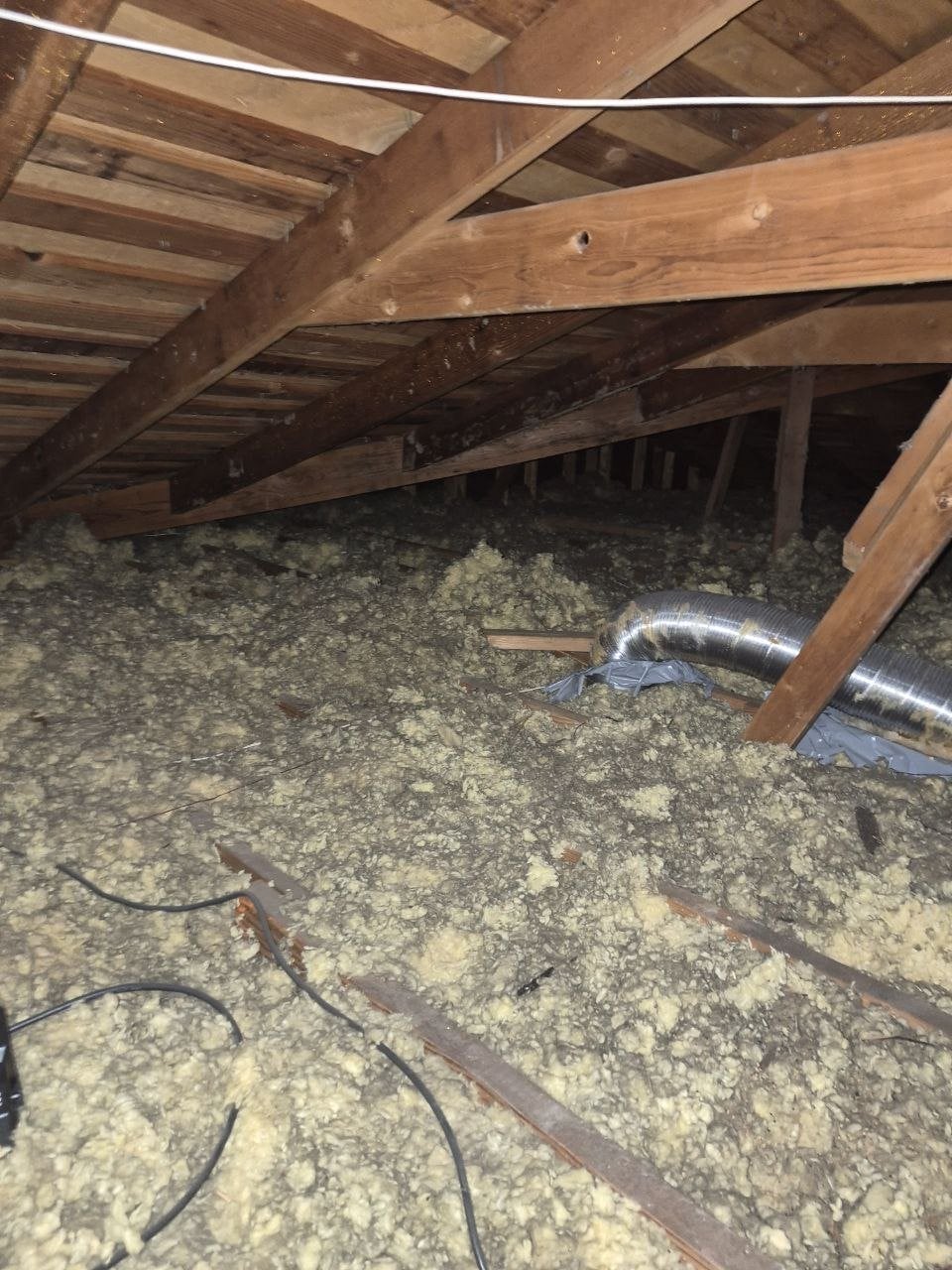 San Jose attic before work, old insulation