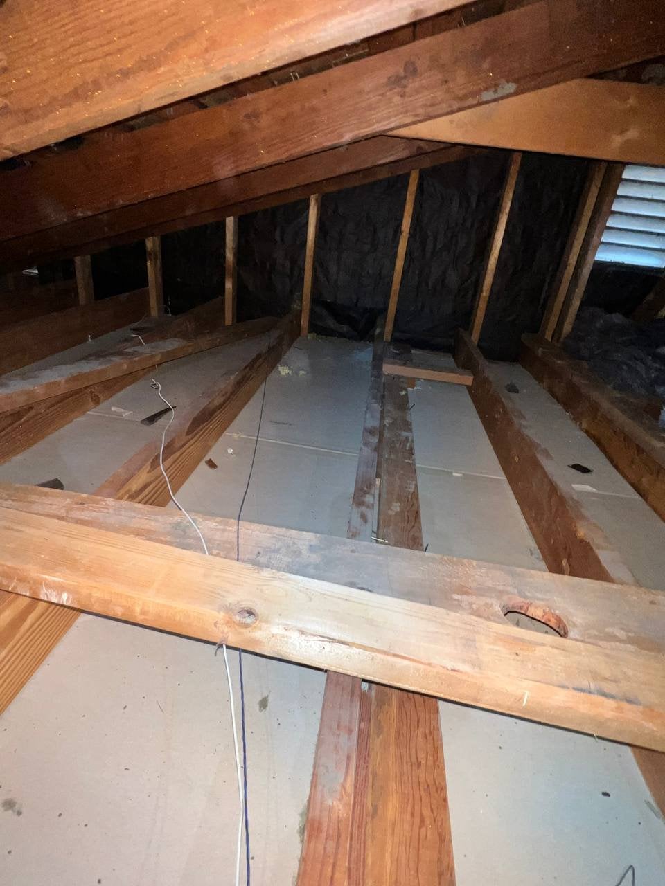 San Jose attic after removal, joists and deck cleaned