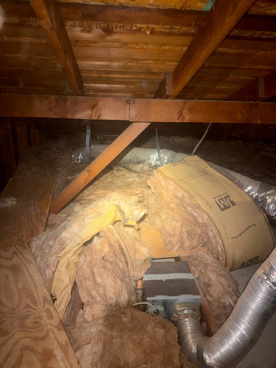 San Jose attic before work, old insulation