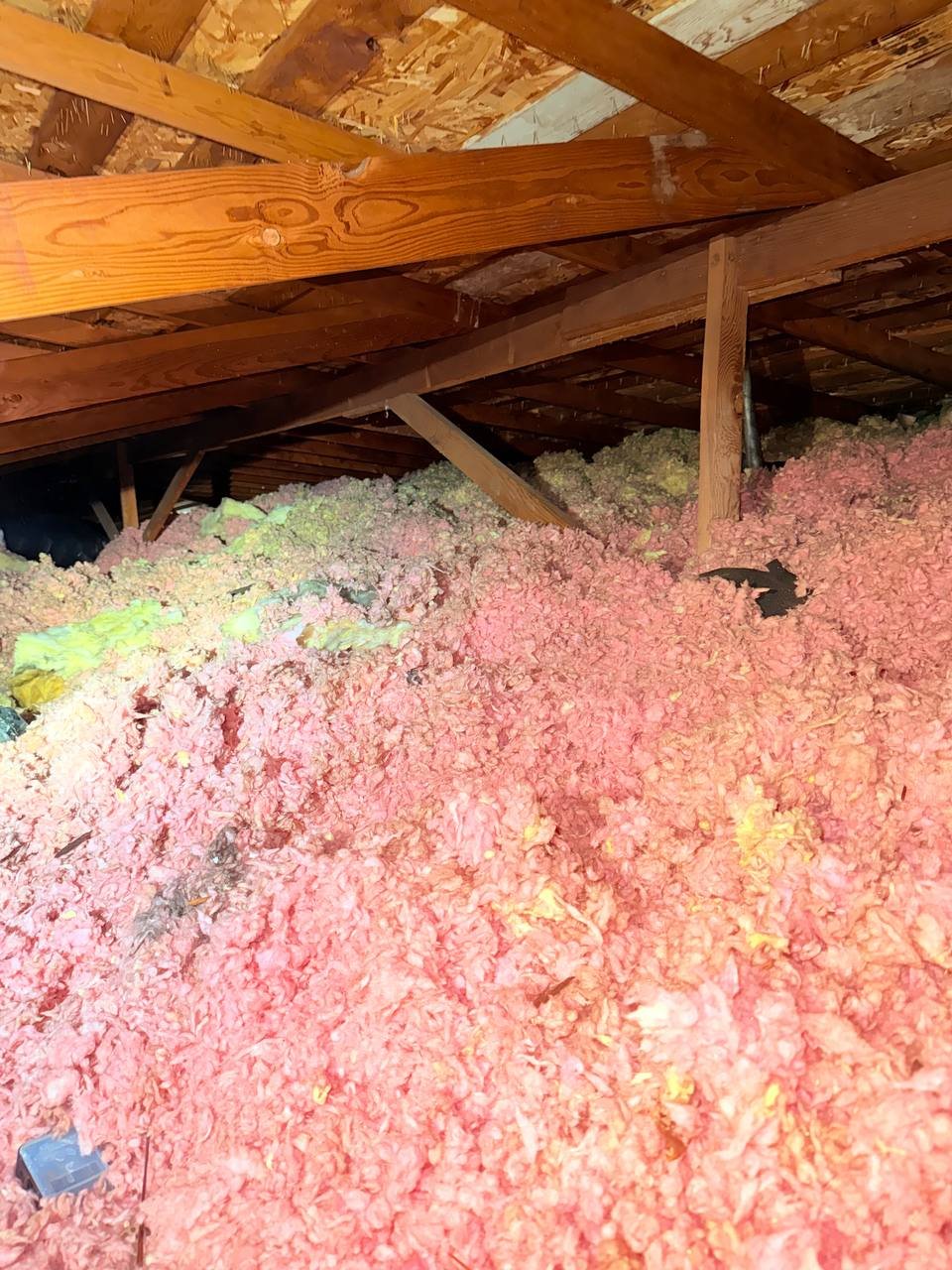San Jose attic before work, old insulation