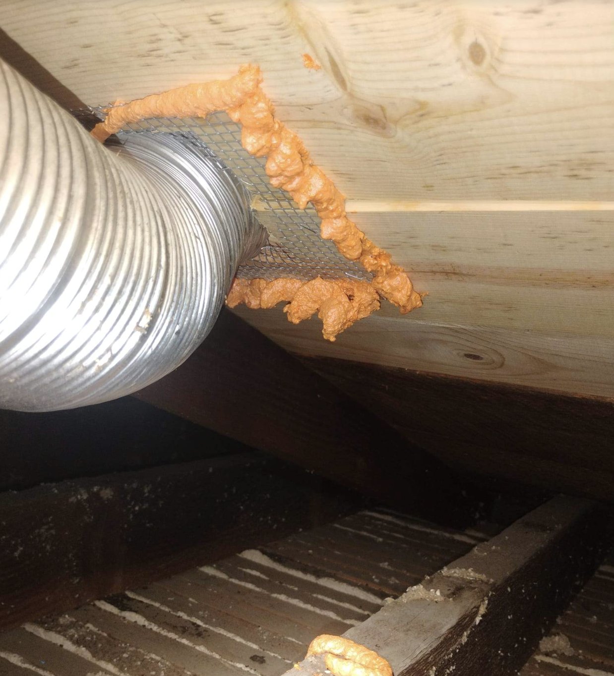 Wire mesh sealed around a duct penetration in San Jose