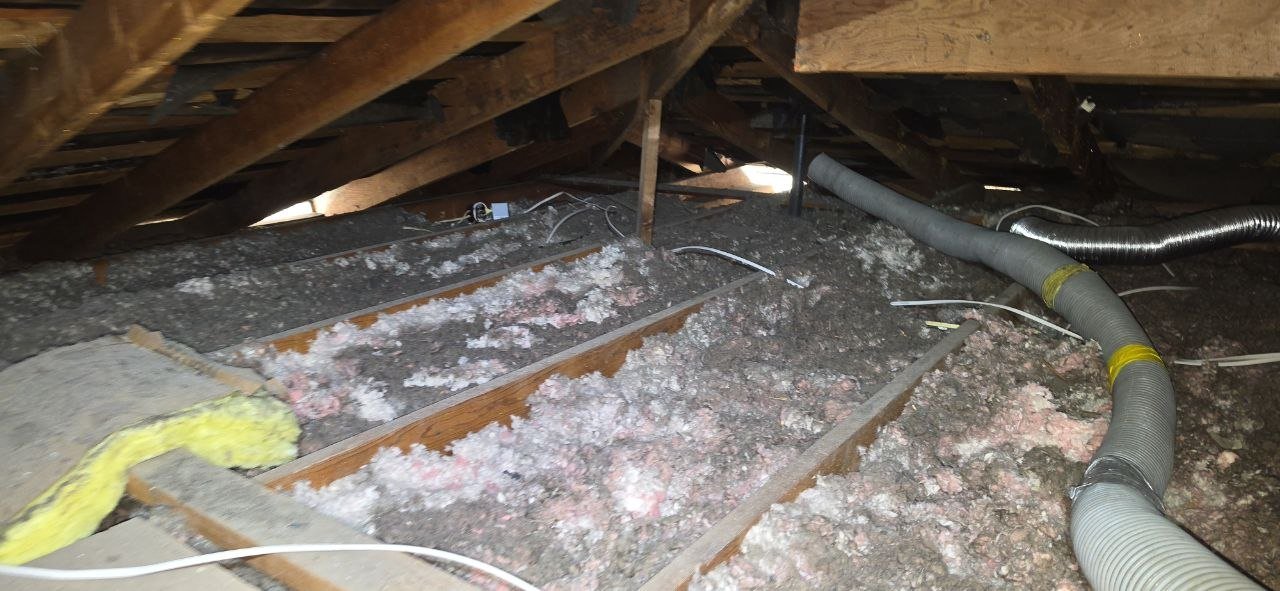 San Jose attic before work, old insulation