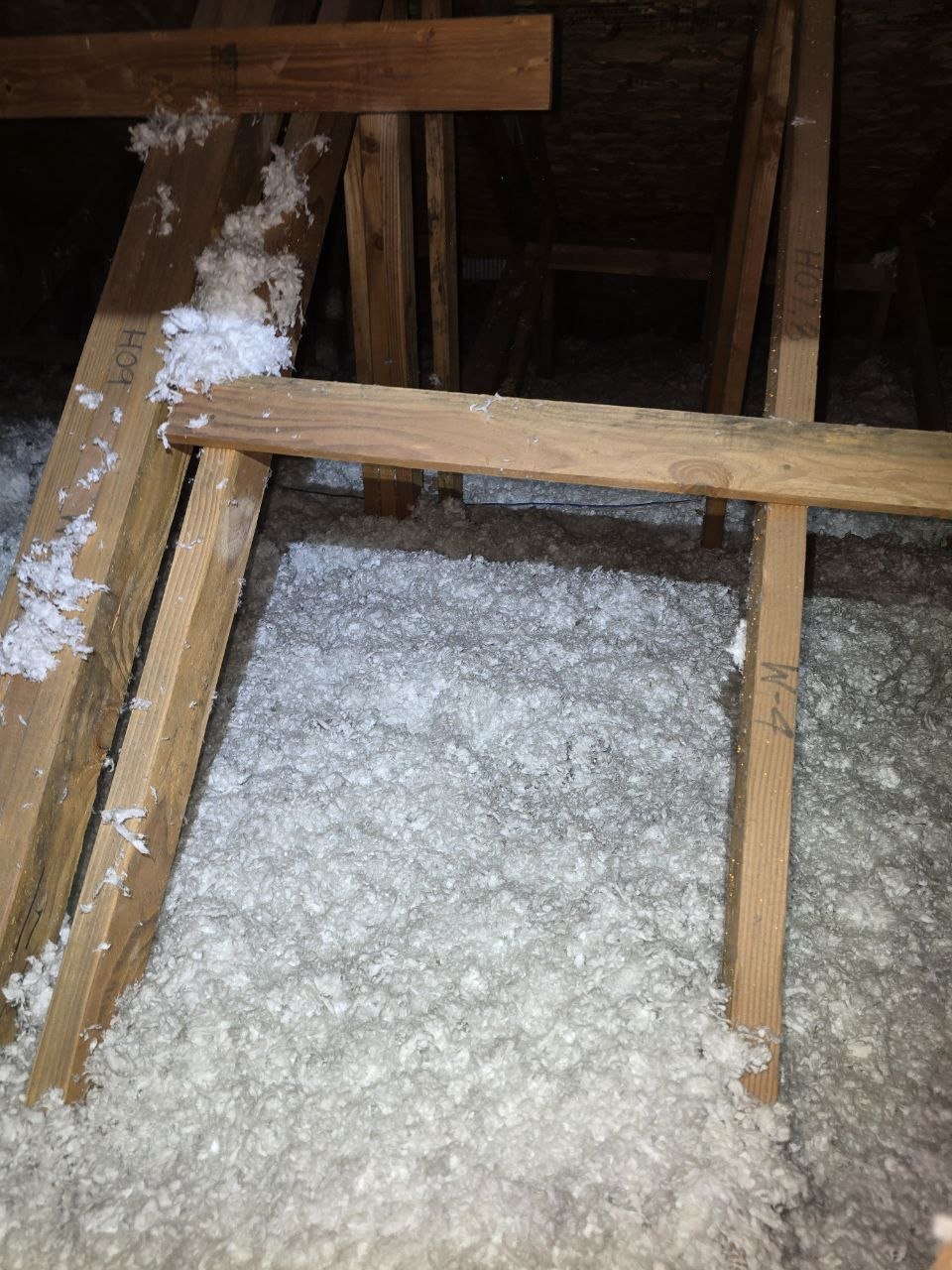 Another area of old insulation in the San Jose attic before work