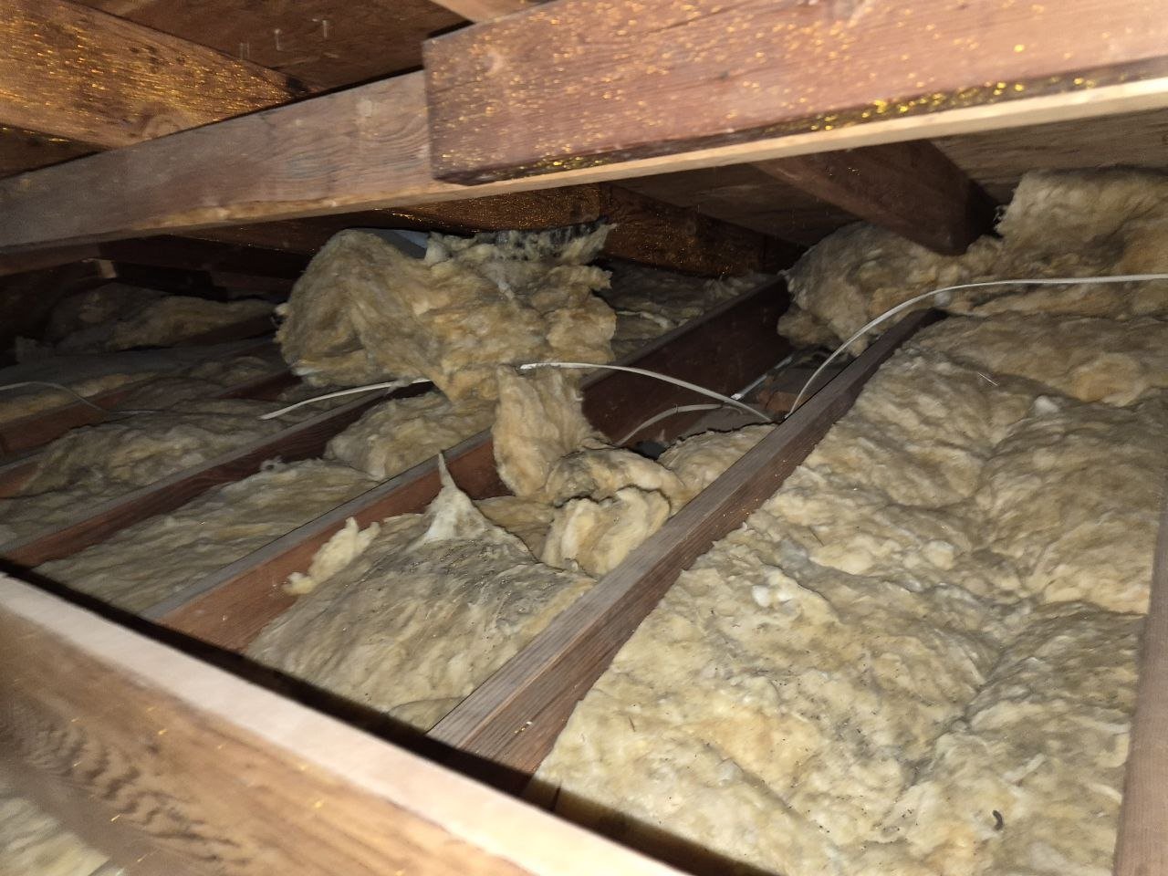 San Leandro attic before work, old insulation