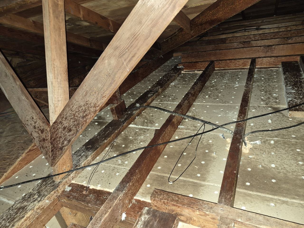 San Leandro attic after removal, joists and deck cleaned