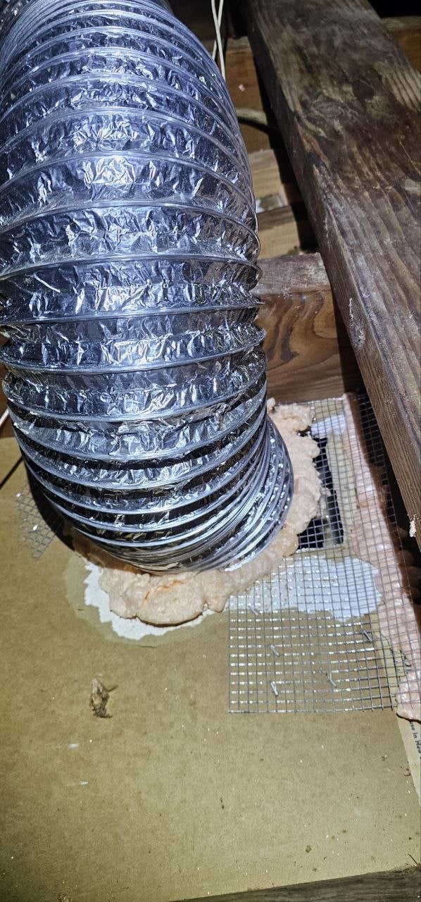 New flexible duct at a ceiling opening in a San Rafael attic