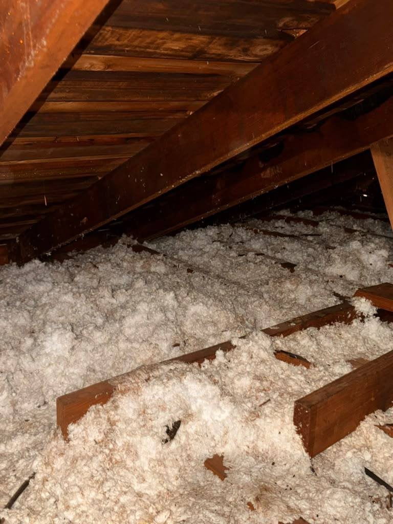 San Rafael attic before work, old insulation