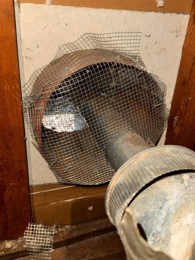 Wire mesh sealed around a duct penetration in San Rafael